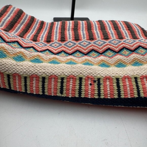 J Jill Multicolored Woven Cotton Tote Bag with Wood Handles Boho bohemian summer - Picture 15 of 15